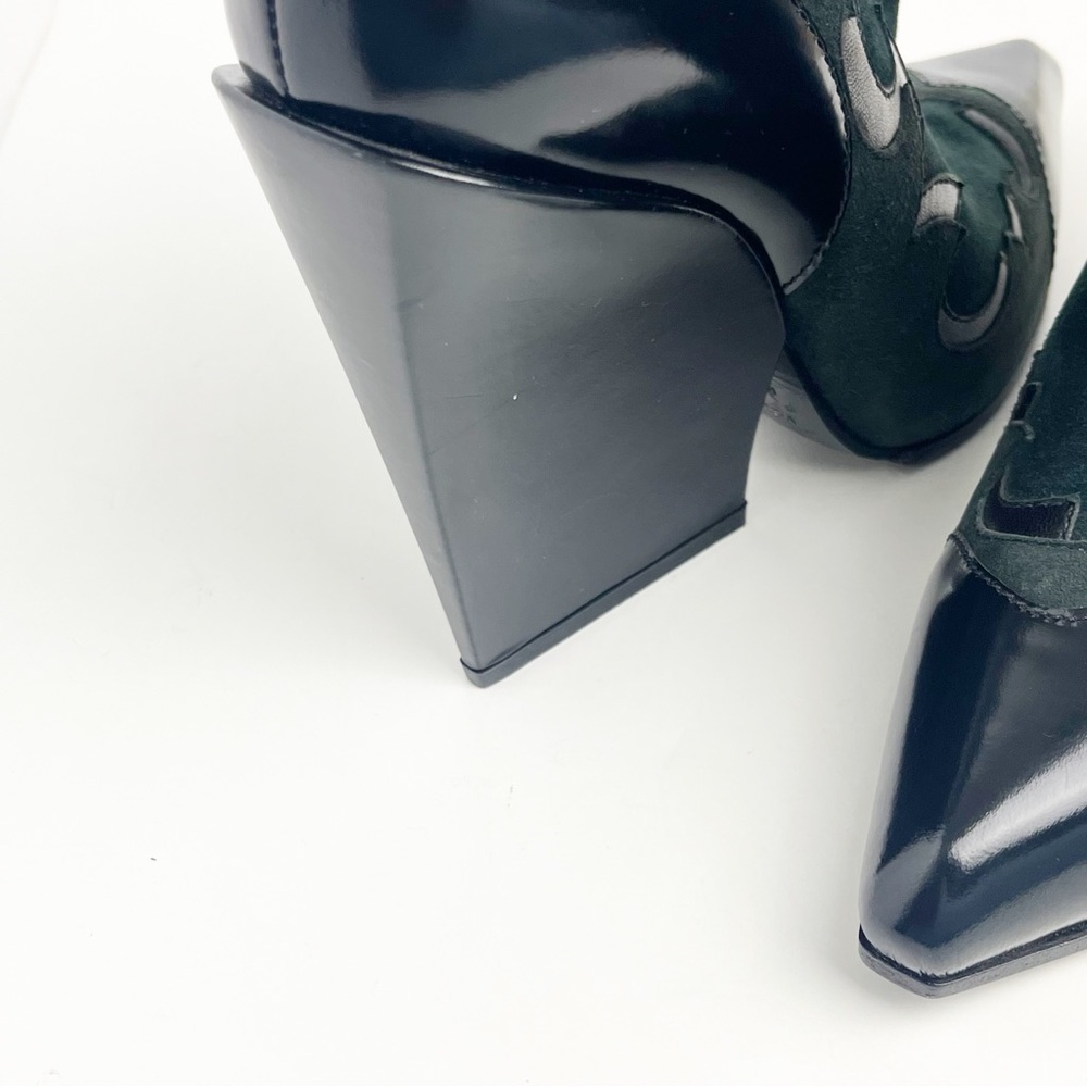 SERGIO ROSSI Black Green Western Pointy Toe Ankle Booties, EU 36 Quiet Luxury - Picture 8 of 11